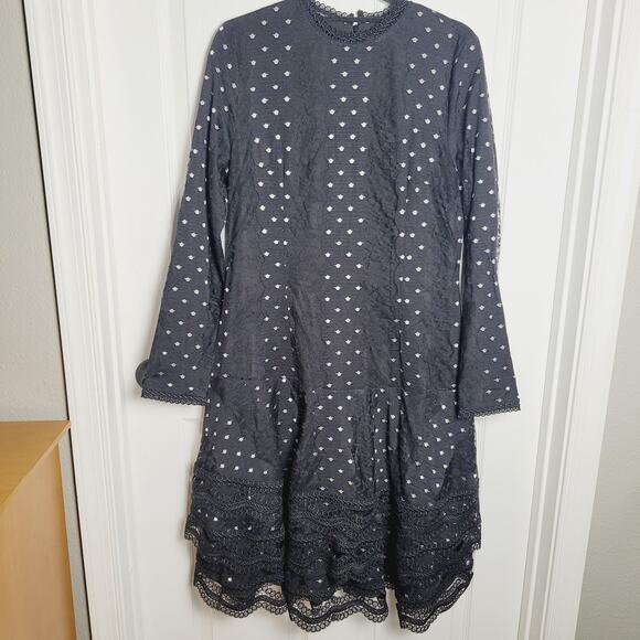 Mima Rosso Dress Womens Large Black White Lace Long Sleeve Polka Dot Lined - Picture 3 of 16